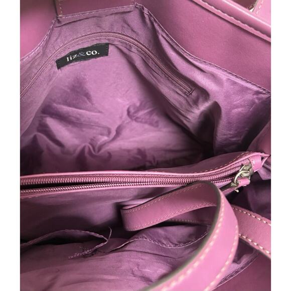 Liz & Co. Purple Logo Shoulder Bag Tote Purse Double Handle Zipper Compartments. - Picture 6 of 12